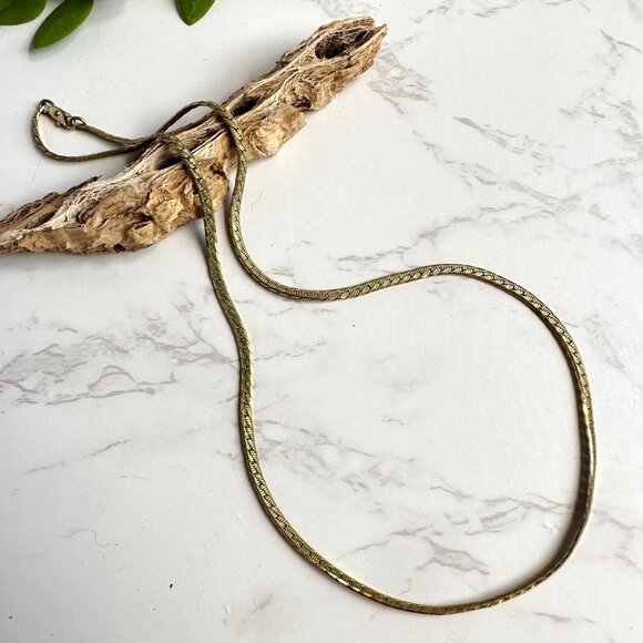Vintage Gold Plated Snake Chain Necklace 18" With Textured Detailing - Picture 1 of 4